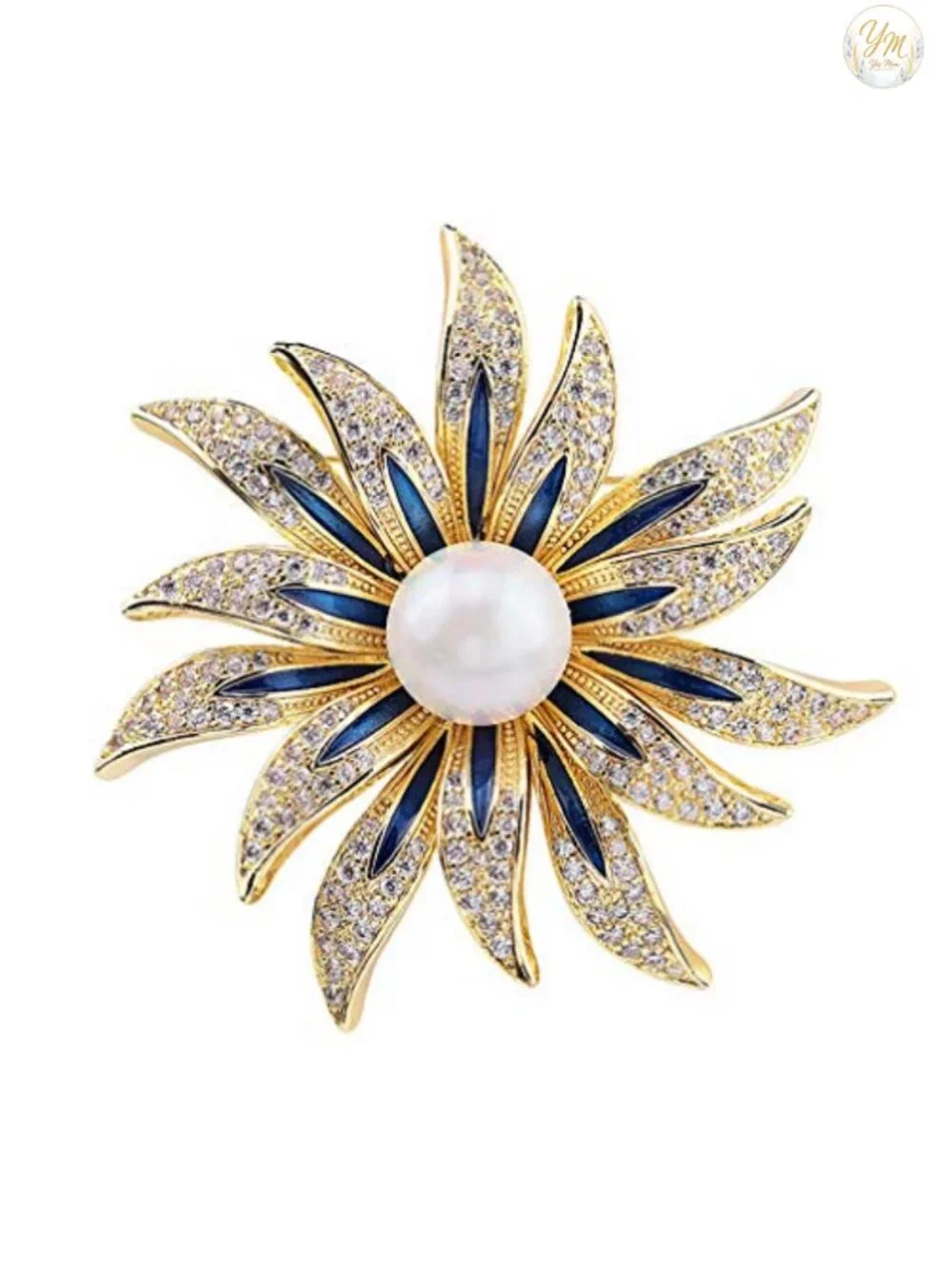 Flower Crystal Rhinestone Pearl Brooch Pin for Women Clothing Bag Hat